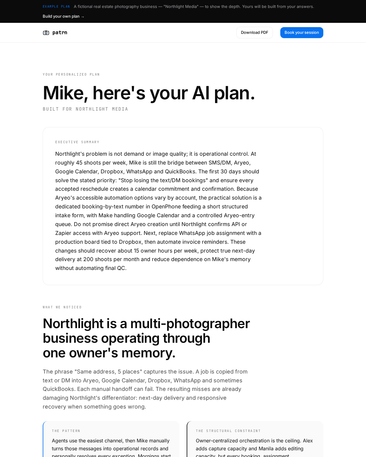 Preview of the example Patrn plan document